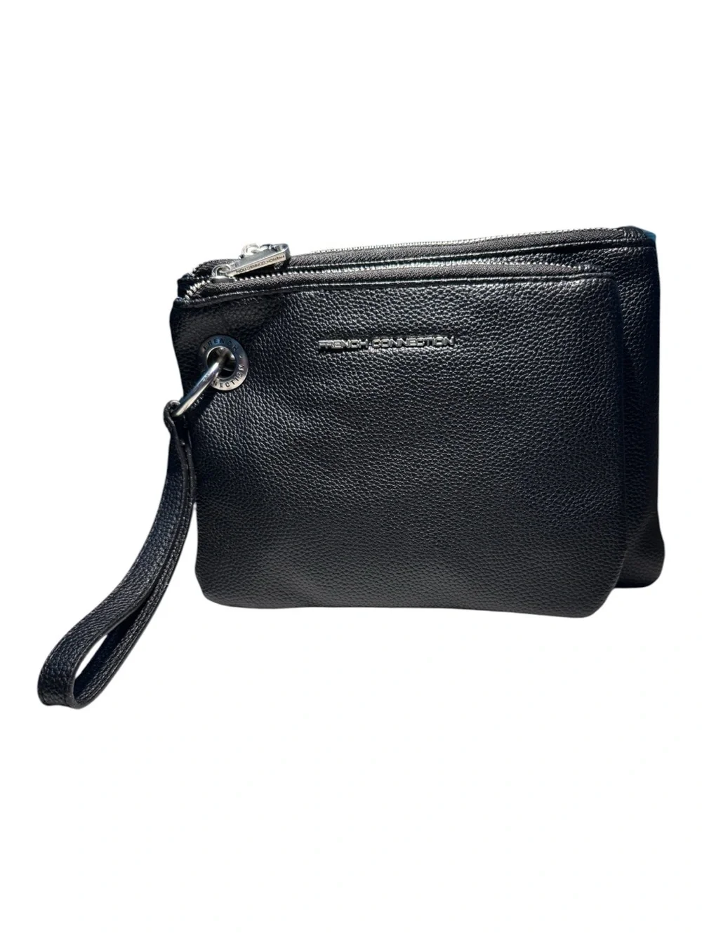 French Connection Lara Pebble Double Slim Pouches Wristlet Set | Black | NWT